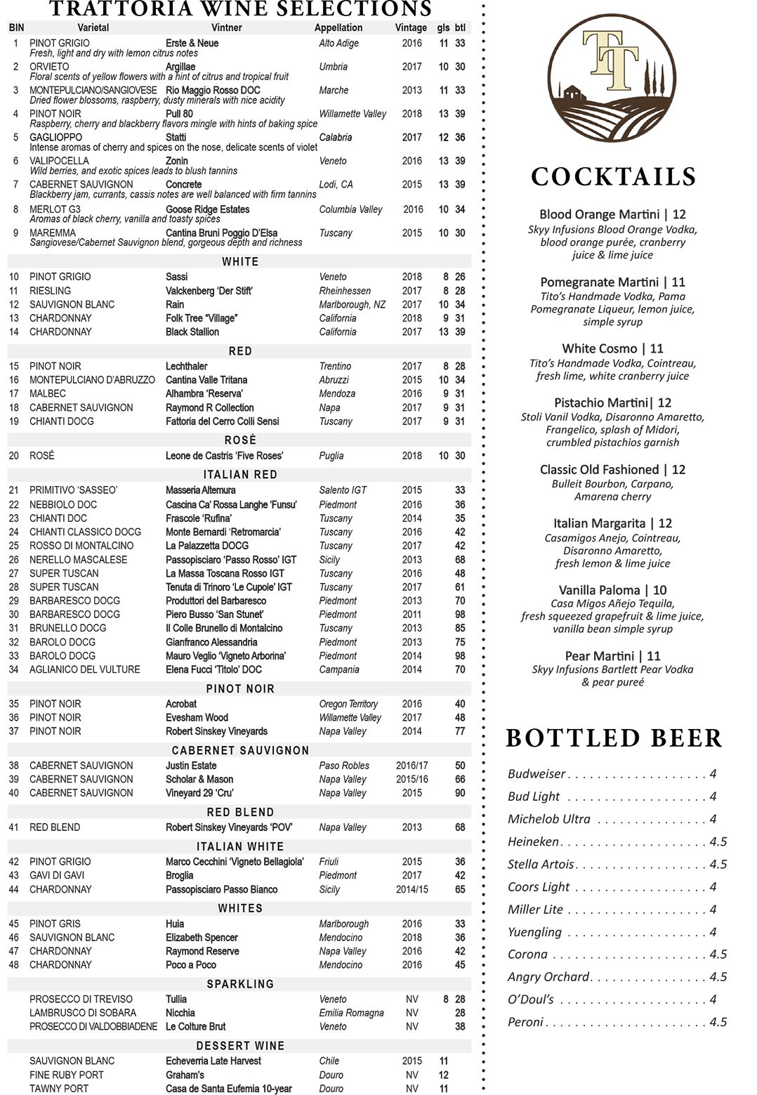 Trattoria Tuscan Kitchen Drinks Menu 11-14-19 - TRATTORIA TOSCANA